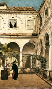 “" O pai Salabot no claustro do Mosteiro de São Francisco de Cádis (Cádis) "" Pintura de Salvador Viniegra y Lasso (1862-1915) 1881 Cádis. Museu de Cádiz. Espanha de Salvador Viniegra y Lasso de la Vega