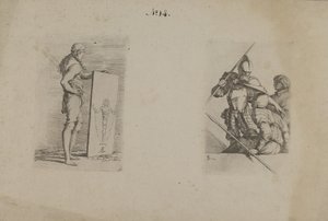 (Série de estatuetas) Homem de cabelo comprido com um cartaz na mão de Salvator Rosa