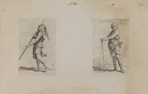 (Série Figurinhas) Homem com chapéu emplumado, vista lateral de Salvator Rosa