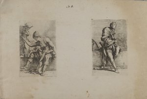 (Série Figurinhas) Figura sentada com cabeça pontiaguda de Salvator Rosa