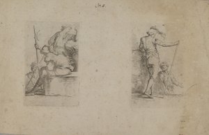 (Série de estatuetas) Homem sentado, visto de trás, segurando um machado de Salvator Rosa