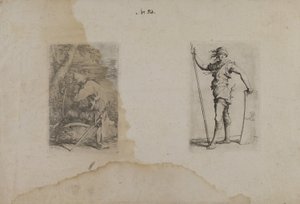 (Série Figurinhas) Homem sentado com capacete pontiagudo de Salvator Rosa