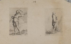 (Série de estatuetas) Homem de pé com cabeça de penas de Salvator Rosa