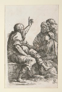 Um homem velho a falar com três homens de Salvator Rosa