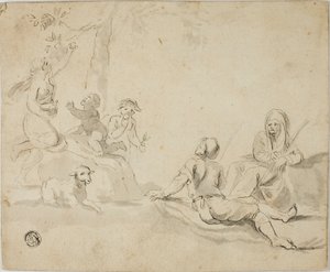 Colhedoras de maçãs e pastores em repouso de Salvator Rosa