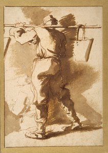 Vista traseira de um suporte de água, outra figura além dele (caneta e tinta com lavagem com giz sobre papel) de Salvator Rosa