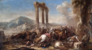 Cena de Batalha com Colonnade Clássica de Salvator Rosa