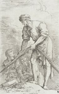 Figurinha: Um homem a puxar uma rede de Salvator Rosa