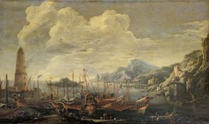 Porto com Farol e Navios de Salvator Rosa