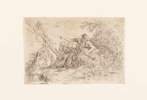Pastor e duas crianças em uma paisagem de Salvator Rosa