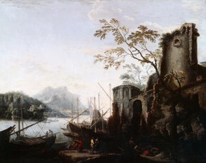 Marine Landscape with Towers with ships and ruins (Marine Landscape with Towers), c.1645, de Salvator Rosa