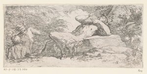 Satyr com uma flauta de panela
Tritões e deuses do rio (título da série) de Salvator Rosa