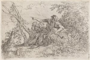 Pastor em uma paisagem de Salvator Rosa