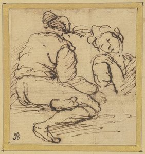 Homem sentado e meia figura de Salvator Rosa