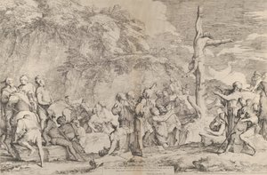 A crucificação de Polícrates, o tirano, após sua captura pelos persas, ca. 1662. de Salvator Rosa