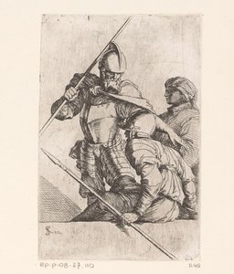 Dois soldados e uma figura com um turbante Pequenas figuras (título da série) Figurine (título da série) de Salvator Rosa