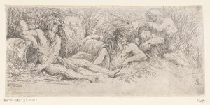 Cinco deuses do rio com urnas
Tritões e deuses do rio (título da série) de Salvator Rosa
