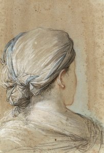 mulher vista de costas com um lenço na cabeça (giz sobre papel) de Salvator Rosa