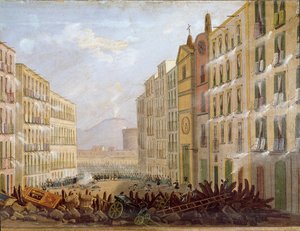 Risorgimento: "Barricadas no bairro de Santa Brigida a Nápoles de Salvatore Fergola