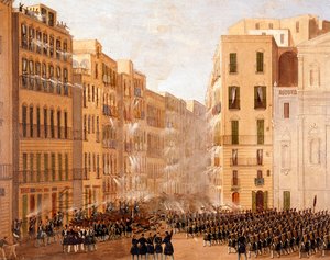 O exército Bourbon reagiu contra as insurreições em Nápoles em Maio de 1848 Detalhe. Pintura de Salvatore Fergola (1799-1877) Nápoles, Museo Nazionale di San Martino