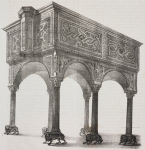 Antigo ambão na catedral de Sessa Aurunca, Campania, Itália, litografia de Salvatore Puglia após desenho de Pasquale Mattei (1813-1879) de Poliorama Pittoresco, n 43, 31 de Maio de Salvatore Puglia