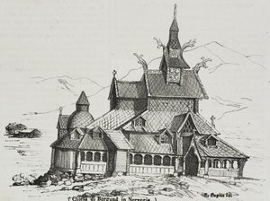 Igreja Borgund Stave, Noruega, litografia de Salvatore Puglia de Poliorama Pittoresco, n 40, 14 de Maio