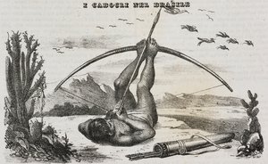 Caboclo homem com arcos e flechas, Brasil, litografia de Salvatore Puglia de Poliorama Pittoresco, n 41, 18 de Maio