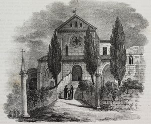 Abadia de Casamari, Veroli, Lazio, Itália, litografia de Salvatore Puglia de Poliorama Pittoresco, n 47, 1 de Julho de Salvatore Puglia