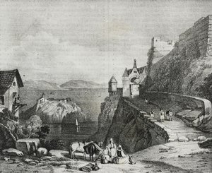 Castelo de Parga, Albânia, litografia de Salvatore Puglia de Poliorama Pittoresco, n 9, 9 de Outubro