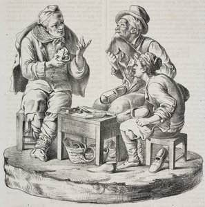 Cobbler em disputa, estatuetas de Giacomo Bongiovanni e Giuseppe Vaccaro, litografia de Salvatore Puglia de Poliorama Pittoresco, n 32, 18 de Março de Salvatore Puglia