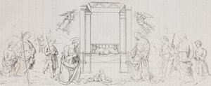 Fontignano Natividade, Adoração dos Pastores, litografia de Salvatore Puglia após pintura de Pietro Perugino (cerca de 1450-1523) de Poliorama Pittoresco, n 42, 24 de Maio de Salvatore Puglia