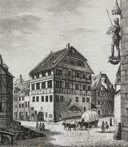 Casa de Albrecht Durer (1471-1528) em Nuremberga, Alemanha, litografia de Salvatore Puglia de Poliorama Pittoresco, n 31, 12 de Março