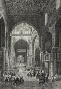 Interior da Capela Palatino no Palazzo dei Normanni ou Palácio Real em Palermo, Sicília, Itália, litografia de Salvatore Puglia de Poliorama Pittoresco, n 41, 21 de Maio de Salvatore Puglia