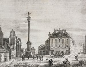 Coluna de Sigismond, para comemorar o Rei Sigismundo III Vasa (1566-1632), Varsóvia, Polónia, litografia de Salvatore Puglia de Poliorama Pittoresco, n 46, 21 de Junho