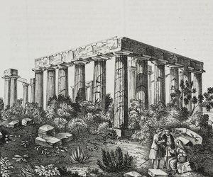 Templo de Apolo no Monte Panellenius, Grécia, litografia de Salvatore Puglia de Poliorama Pittoresco, n 40, 14 de Maio