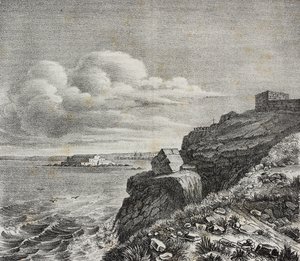 Tumba para François-Rene de Chateaubriand em Saint-Malo, França, litografia de Gaetano Riccio de Poliorama Pittoresco, n 32, 18 de Março de Salvatore Puglia