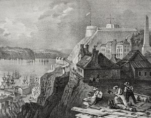 Vista da cidade de Quebec, Canadá, litografia de Salvatore Puglia de Poliorama Pittoresco, n 46, 24 de Junho de Salvatore Puglia