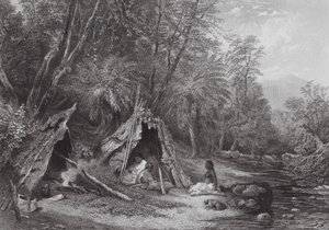 Austrália: Acampamento de Nativos (gravura) de Samuel (after) Prout
