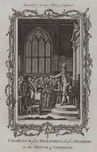 Charles, o primeiro a exigir os cinco membros da Câmara dos Comuns (gravura) de Samuel (after) Wale