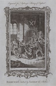 Edmund I Apunhalado por Leolf o Assaltante (gravura) de Samuel (after) Wale
