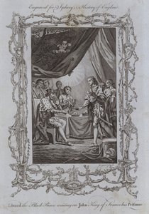 Eduardo, o Príncipe Negro, à espera de João Rei de França, seu Prisioneiro (gravura)