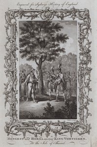 Encontro de Hengest e Horsa com o Rei Vortigern, na Ilha de Thanet (gravura)