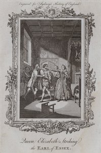 Rainha Elizabeth Striking the Earl of Essex (gravura) de Samuel (after) Wale
