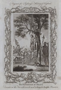 O Governador de Meaux Executado na Árvore onde costumava enforcar os seus prisioneiros ingleses (gravura) de Samuel (after) Wale