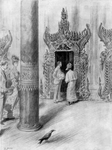 O príncipe e a princesa de Gales no palácio do rei Theebaws, Mandalay, Birmânia, 1906