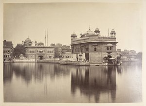 O Templo Dourado, Umritsar.  Fotógrafo: Bourne, Samuel O Templo Dourado, Umritsar.  Fotógrafo: Bourne, Samuel  Álbum de fotografias da Índia, principalmente de Samuel Bourne  1864 de Samuel Bourne