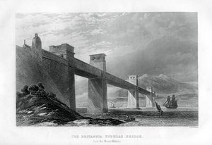 A ponte tubular Britannia sobre o estreito de Menai, país de Gales, 1886