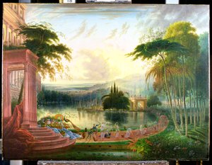 Uma Paisagem Romântica com a Chegada da Rainha de Sabá, c.1830 (óleo sobre tela)