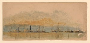 Navios e navios em um rio de Samuel Colman