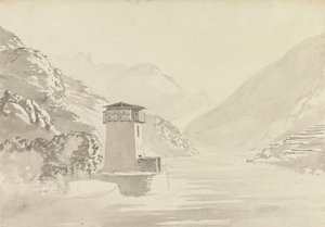 Vista da ponte em Wandepore [Wangdu Phodrang] de Samuel Davis